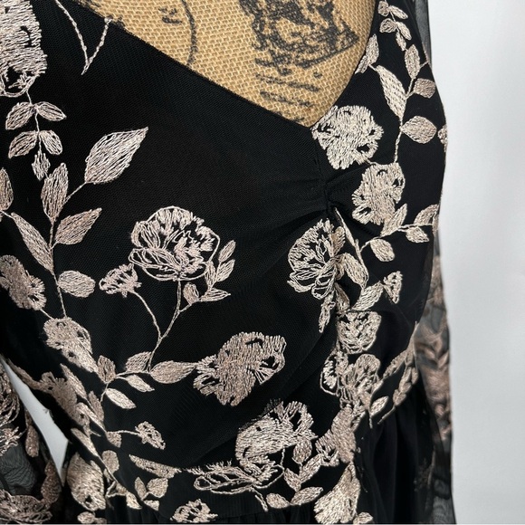 Altar'd State Malvern Black Rose Gold Floral Choker Neckline Mini Dress Party - Picture 6 of 13